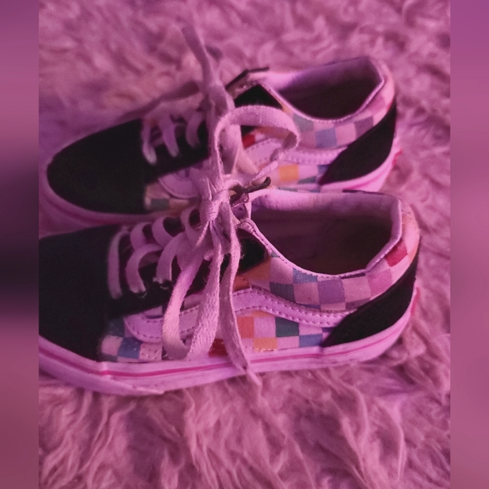 Rainbow Checked Kids Vans